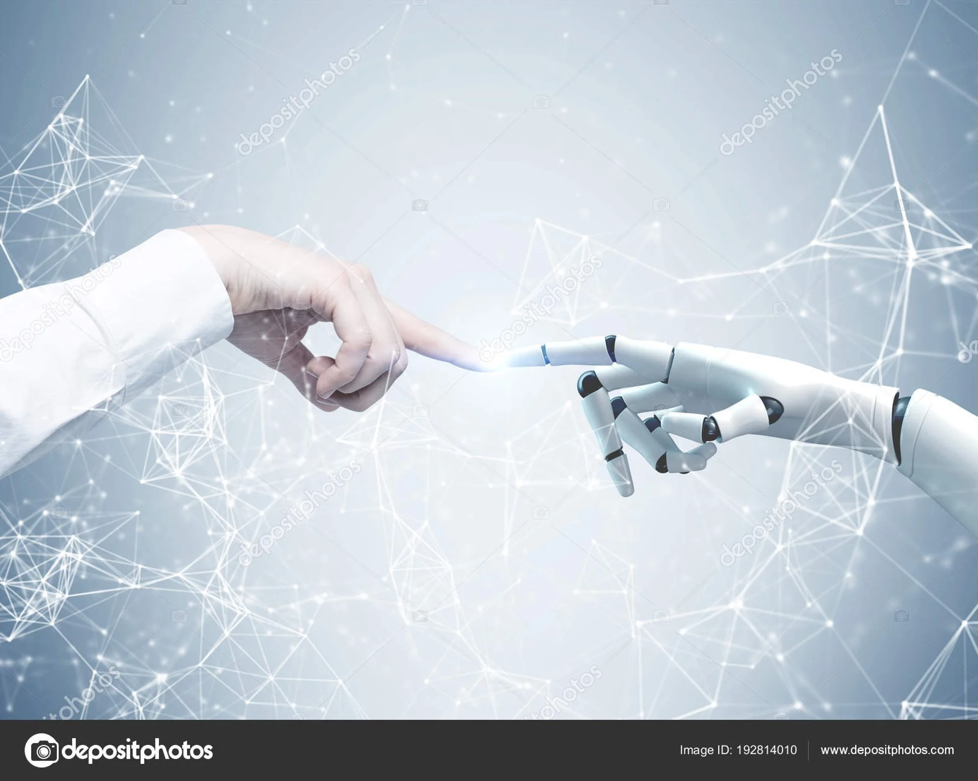 Human hand and robotic hand reaching toward each other